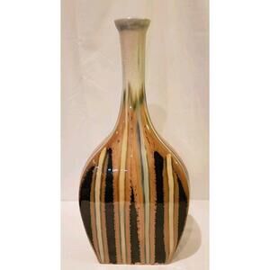 Elegant Vase 18" Tall 9" Wide Striped Enamel Colors in Yellows Greens & Creams